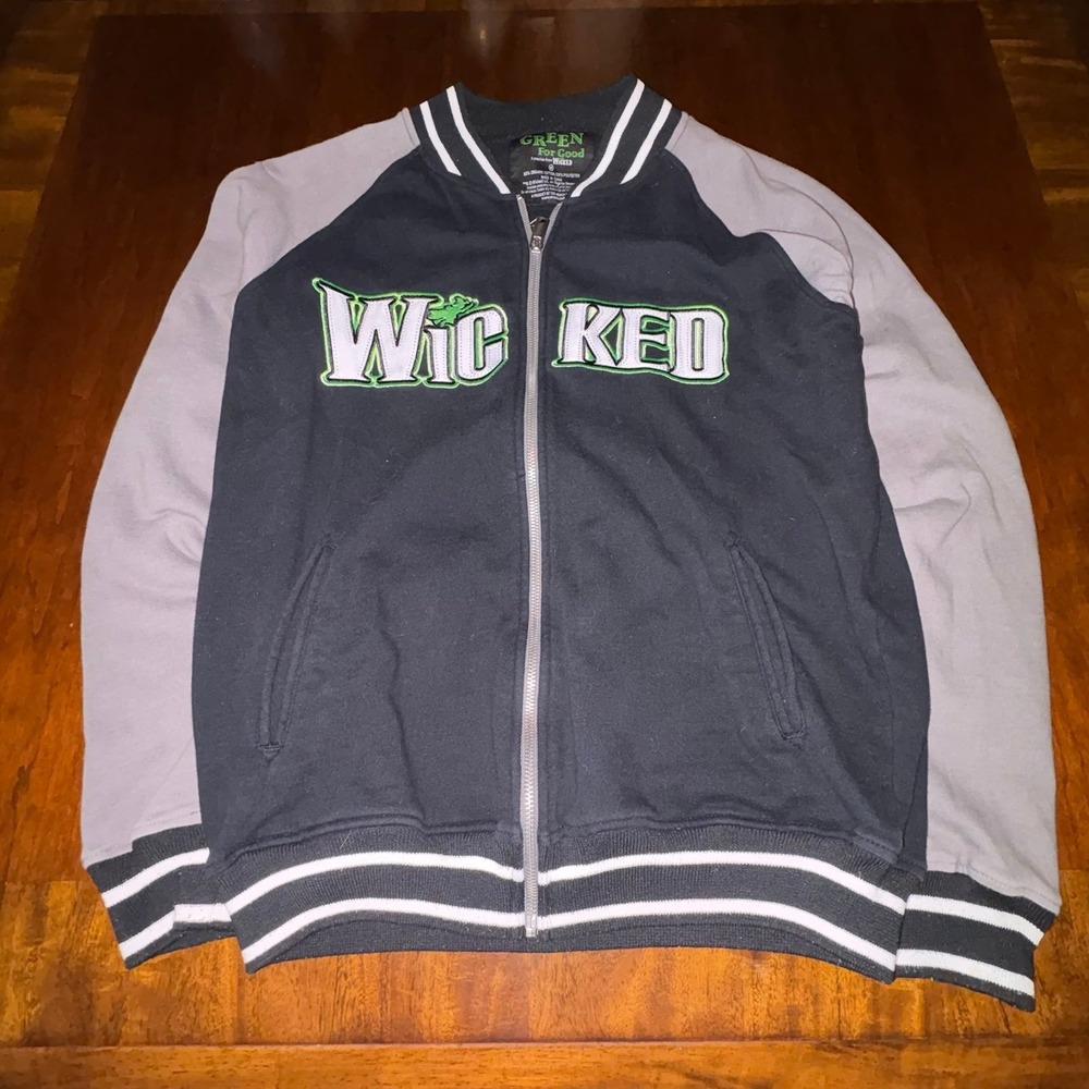 Wicked Varsity Jacket Green For Good Black Gray Full Zip Mens‎ Medium